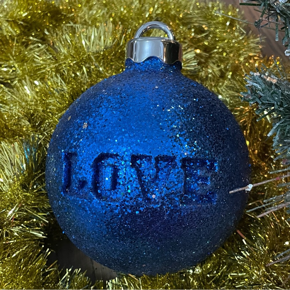 PINK Victorias Secret Large Glitter “Blue Love” 16”‎ Round Christmas Ornament